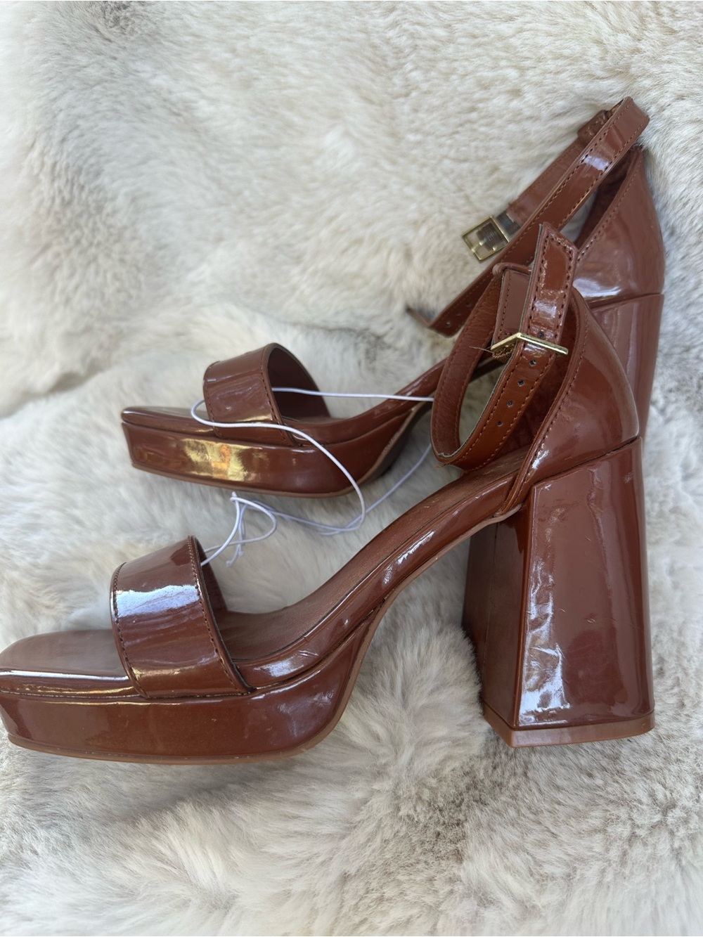 Madden Girl Brown Patent Platform Block Heel Sandals